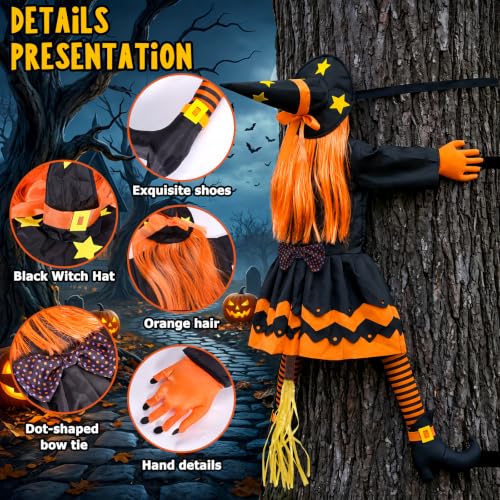 45" Halloween Crashing Witch Decoration Flying Witchs on Broom Hanging from Tree Outdoor Halloween Decor for Yard Garden Porch Patio - image 4