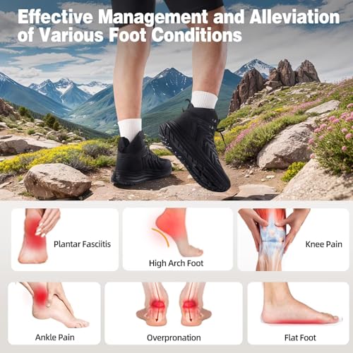 Men's Orthopedic Mid Trekking Hiking Boots: Comfortable Plantar Fasciitis Ankle Support Work Walking Running Shoes, Orthotic Cushion Sport Gym Cross Training Trail Sneakers for Foot Heel Pain Relief3