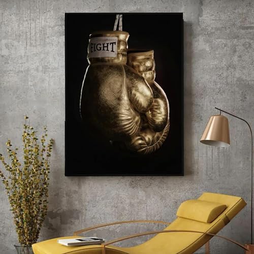 Gant de boxe doré affiche toile décoration combat moderne 20 x 30 cm poster mural sans cadre