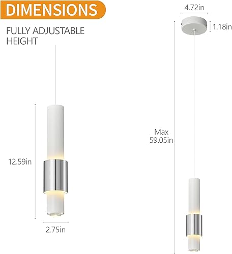 Miniatura 5 de LBSQJ Lámpara moderna para isla de cocina, mini lámpara colgante blanca para colgar en el techo, luz LED regulable cromada, iluminación colgante