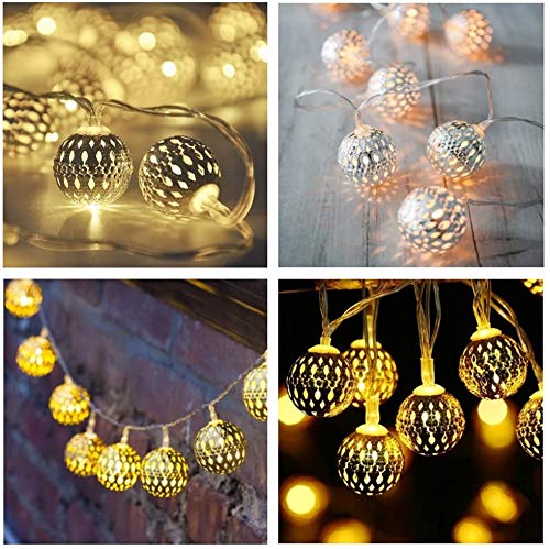 Image of XERGY Solar String Lights Moroccan Ball 6 Meter Long 20 LED Fairy String Lights Lantern for Outdoor Garden, Lawn, Diwali, Balcony, Terrace, Party, Home Decoration (Warm White)