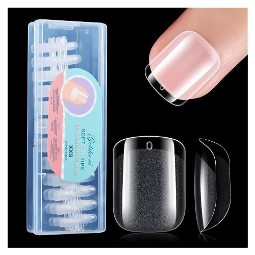 XS Short Square Nail Tips for Salon: Gelike EC Soft Gel Nail Tip Easy and Long Last- 240pcs 12 Sizes for DIY Practice Art Design at Home