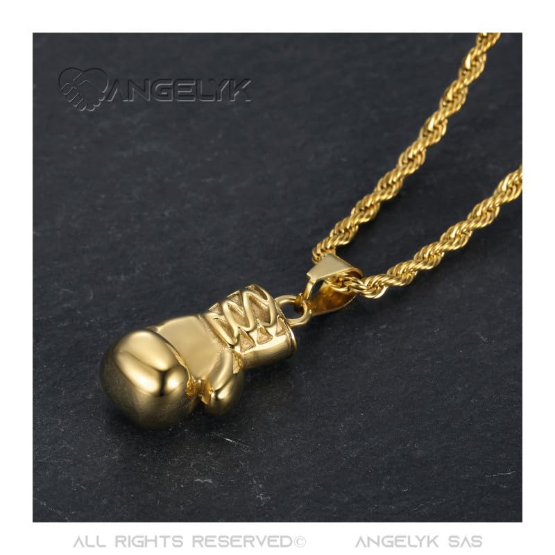 BOBIJOO Jewelry - Pendentif Collier Gant de Boxe Acier Inoxydable et Or Doré Plaqué Homme Femme Chaîne Incluse
