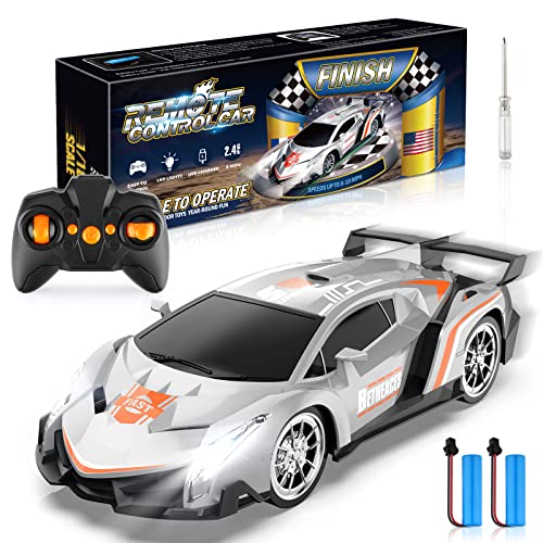 Growsland Remote Control Car RC Cars Xmas Gifts Toys for Kids 1/18 Electric Sport Racing Hobby Rc Crawler Toy Car Model Vehicle for Boys Girls Adults Included Rechargable Batteries (Silver)