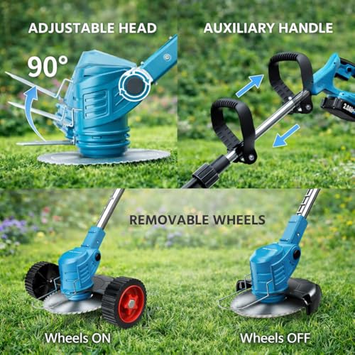 Image of BENAVJI Cordless Grass Cutter Machine for Garden| Easy Storage with Adjustable Height & Foldable Handle | Weed Cutting Tool | 2 x 48V Battery | 25cm Cutting Width | 3 x Heavy-Duty Blades