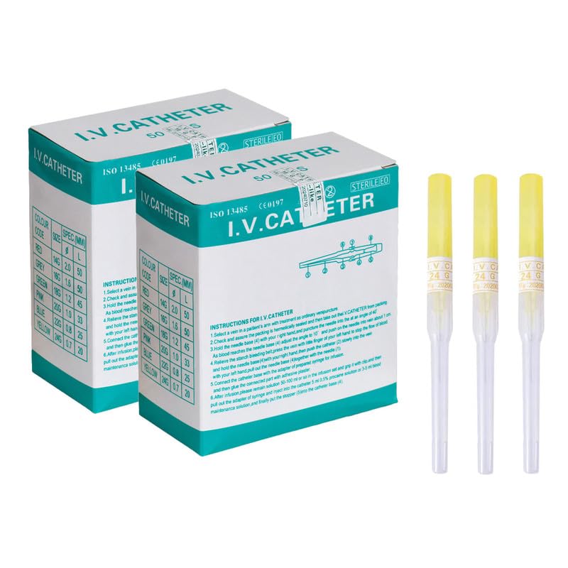 I.V. Catheter Piercing Needles Stainless Steel Body Piercing Needles for Lip Eyebrow Navel Earrings, Yellow 24G 100pcs