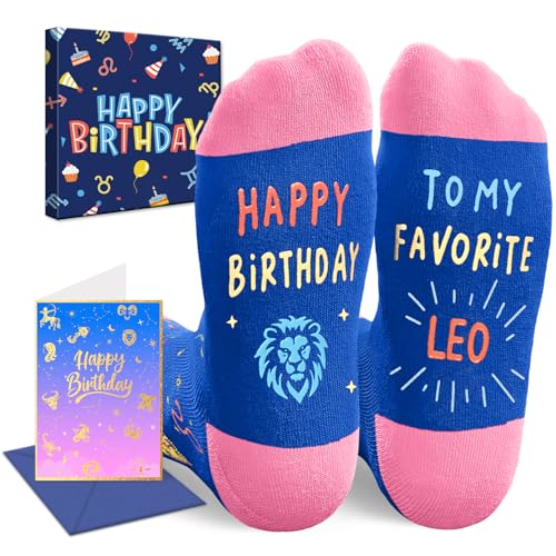 HAPPYPOP Leo Gifts - Zodiac Birthday Gifts, Astrology Constellation Horoscope, Galaxy Socks with Card
