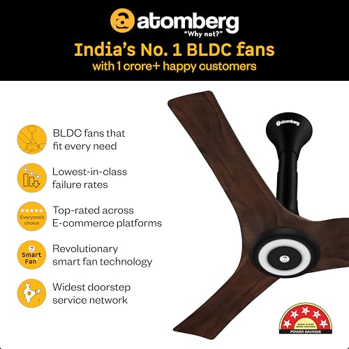 Image of atomberg Aris Starlight Smart 900mm BLDC Ceiling Fan with IoT & Remote | 5star | Best-in-class Air Delivery | Silent Operation | Award Winning Design | LED Underlight | 3 Year Warranty-Dark Teakwood