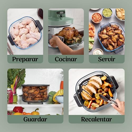 Ninja CRISPi PRO XL Glass Air Fryer, 5 Pre-Set Cooking Functions, Includes 5.7 L and 2.3 L Glass CleanCrisp Cooking Dishes and Storage Lids, Moss Green AS090EUGN - 11