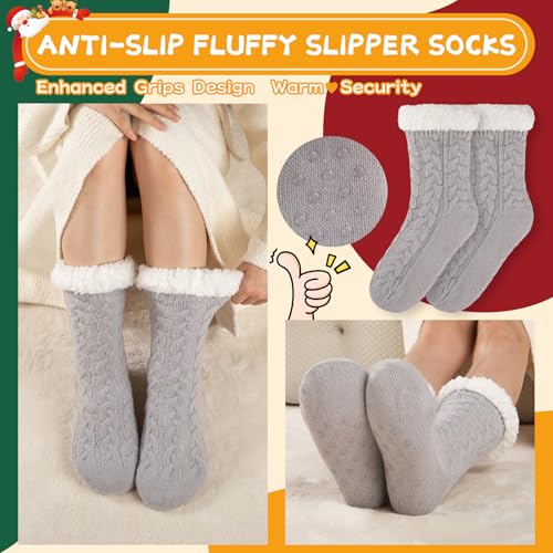 Womens Warm Slipper Socks Winter Knit Fuzzy Cozy Thick Fleece Lined Socks with Grippers Thermal Home Socks3
