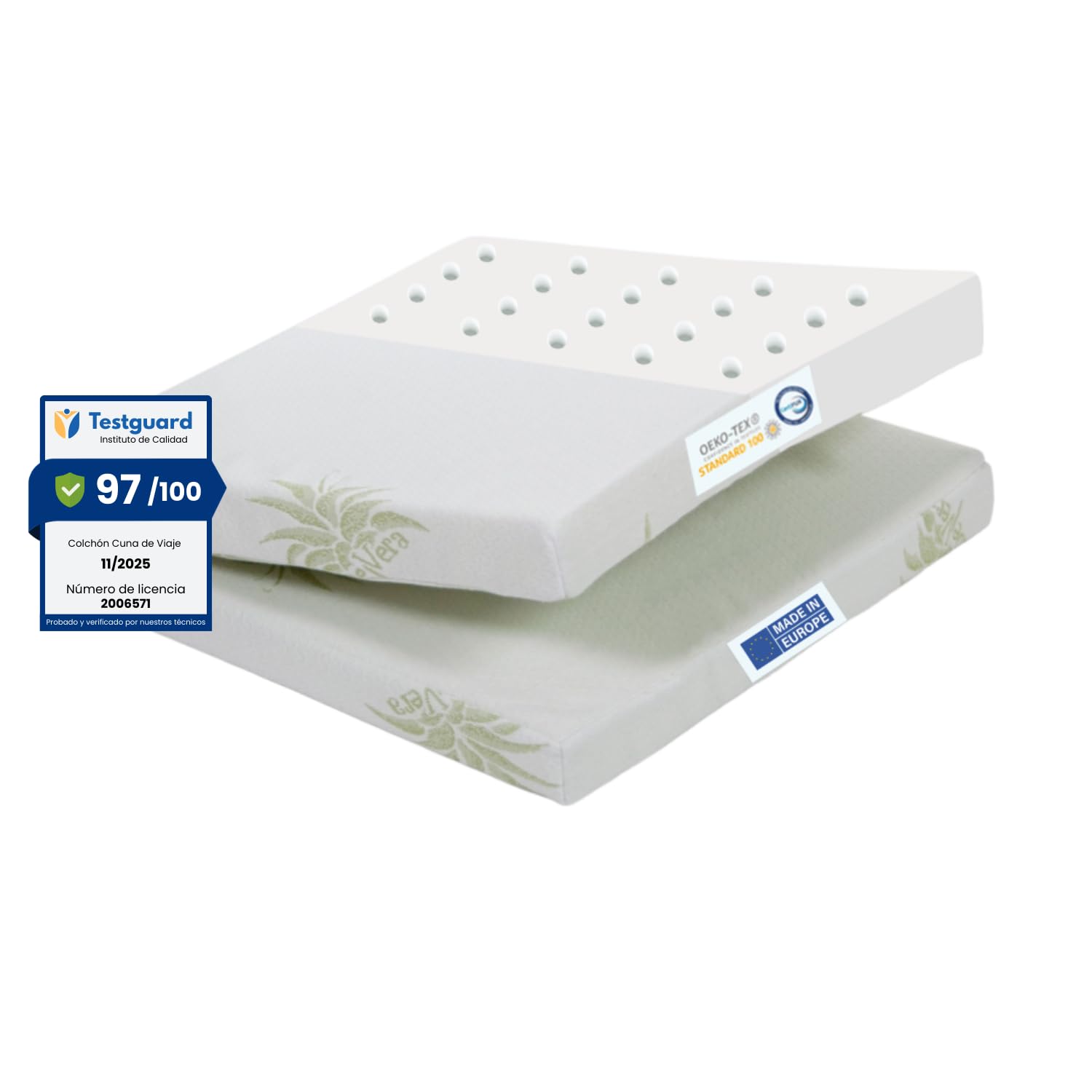 Kiby® Colchón Cuna de Viaje 120 x 60 cm Altura 7 cm (Certificado Oeko-Tex® & CERTIPUR™) con Aloe Vera, Plegable