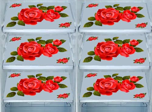 Image of DakshyaIndustries Pack of 6 PVC Printed Fridge Mat /Refrigerator Mat (Beige)