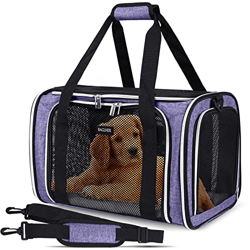 BAGLHER Pet Travel Carrier, Cat Carriers Dog Carrier for Small Medium Cats Dogs Puppies, Airline Approved Small Dog Carrier Soft Sided, Collapsible Puppy Carrier. Purple