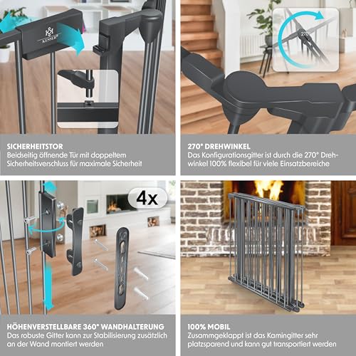 KESSER® Kaminschutzgitter mit Tür 305 cm Metall Ofenschutzgitter Laufgitter Laufstall Absperrgitter Tierschutzgitter Türschutzgitter für Kinder-Sicherung, 5-teilig Elemente (je 60 x 75 cm) Anthrazit
