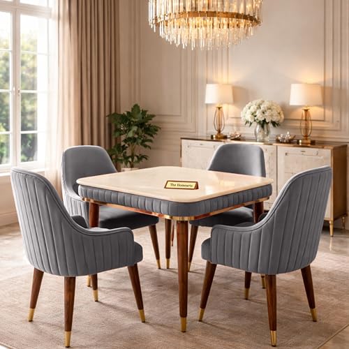 Image of Onyx Elite Modern Dining Table Set 4-Seater Modern Wooden Dining Table Set |1 Year Warranty | Onyx Top Table with 4 Chairs (Dark Gray)