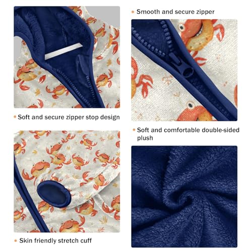 Cute Crab Pattern Print Toddler Fleece Jacket Girl Boys Hooded Fleece Jacket Coat Warm Outwear Zip-up 3-10T3