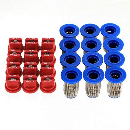 TeeJet Bundle (24 Items): 12 x TeeJet TP8004-EVS 80° Even Flat Spray Nozzles w/ 12 x 8079-PP-50 Strainers