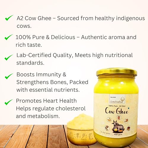 Image of GowDurbar Indian Kankrej A2 Desi Cow Ghee 500ML | Cow Cultured Desi Ghee | Vedic Bilona Two Way Churned | Natural & Healthy | Immunity Booster | Rich in Healthy Fat