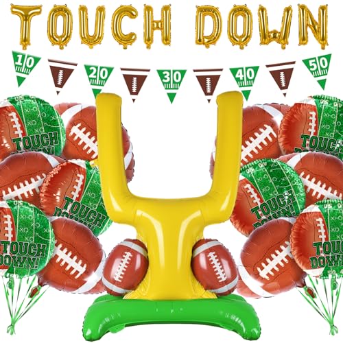 Image of Football Party Supplies Kit - Touchdown Letter Balloon, Goal Post & Football Shaped Foil Balloons, Round 'Touchdown!' Foil Balloons, and Banner for Birthday, Game day, Tailgate Party Decorations