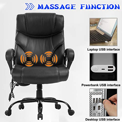 Big And Tall Office Chair Ergonomic Computer Chair 400Lbs Heavy Duty Metal Base Massage Desk Chair With Lumbar Support Arms High Back Pu Leather Office Chair,Black #TOP5