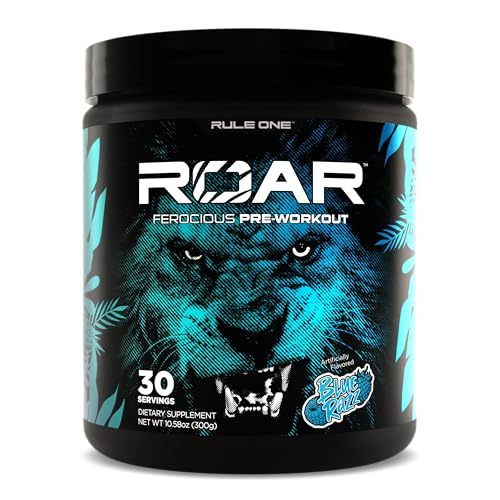 Rule 1 Proteins R1 Roar Pre-Workout Powder, Blue Razz, 30 Servings, 175mg Caffeine, Citrulline, Creatine, Beta-Alanine, Electrolytes