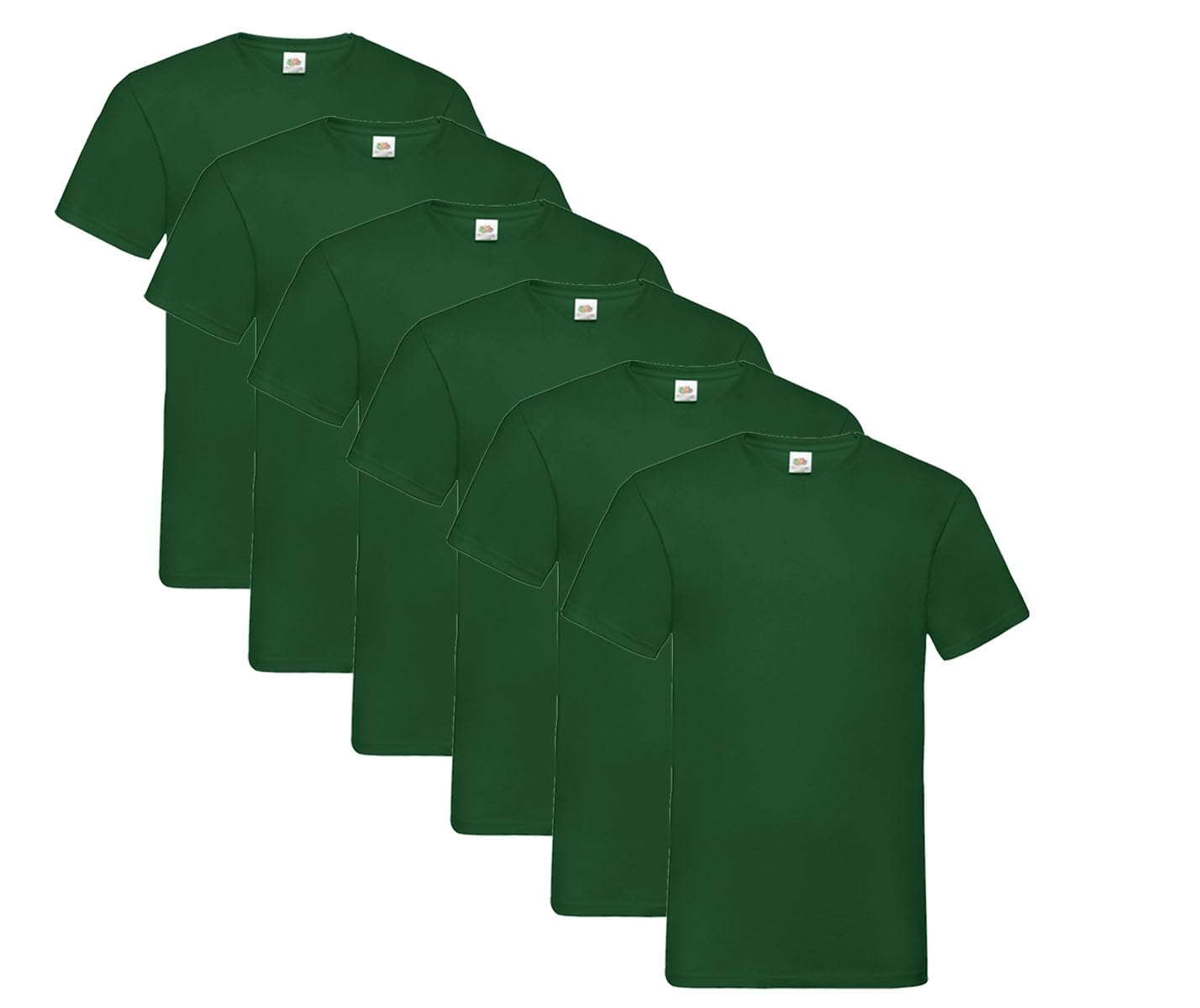 Fruit of the Loom Herren- V-Neck T-Shirt M L XL XXL 3XL 4XL 5XL Farbsets, 6Flaschengrün (6 Pack) + 1 HL Kauf Notizblock, M (6er Pack)