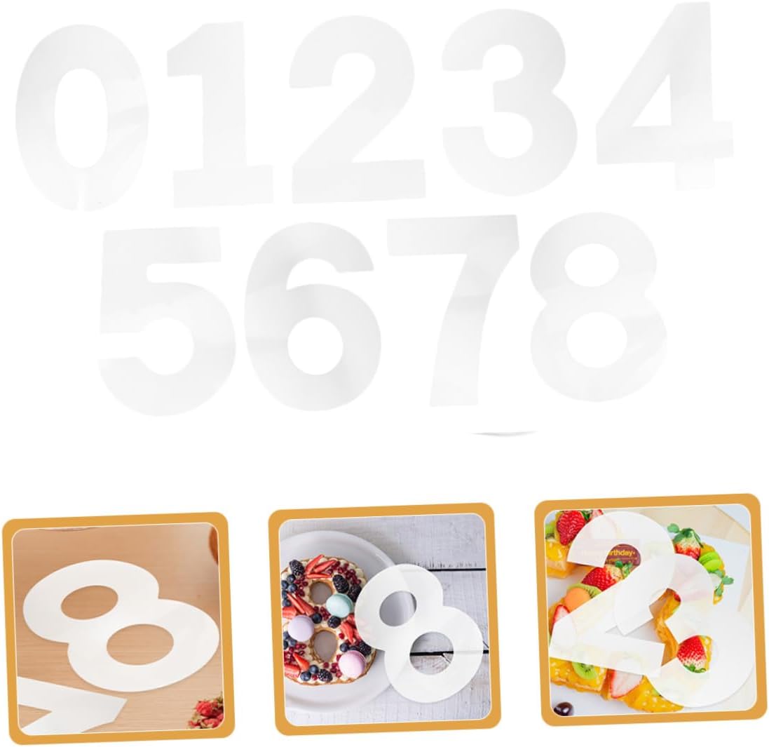 Generic Number Cake Stencils Set 0-8 for Baking 10-inch Plastic Mousse Cake Molds DIY Decorating Tools for Birthday Party and Celebration, Easy Release Number Baking Templates (2 Sets)