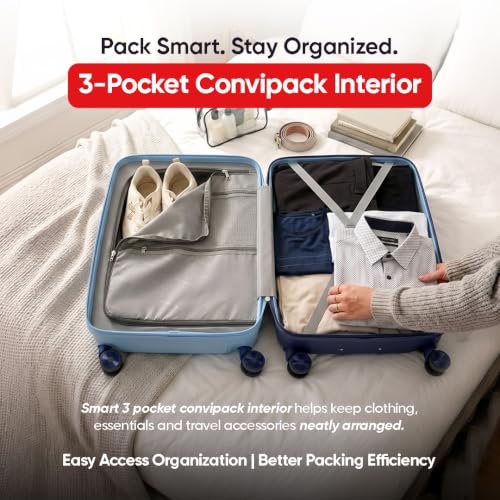 Image of Axis Medium Check-in Suitcase 65 cm 24 inch Polypropylene Hard Trolley, 8 Spinner Wheels, 3-Pocket Convipack, Dual-Tone Shell, Recessed Number Lock Sapphire Blue /Peacock Blue