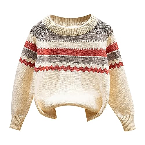 RNTOP Toddler Girls Boys Knit Sweater Pullover Baby Long Sleeve Crewneck Sweatshirt Warm Blouse Soft (Beige, 3-4 Years)