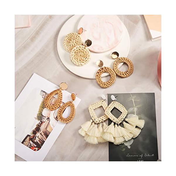 4-Pairs-Rattan-Earrings-Lightweight-Geometric-Statement-Tassel-Woven-Bohemian-Earrings-Handmade-Straw-Wicker-Braid-Hoop-Drop-Dangle-Earrings-For-Women-Girls-Style-A 4 Pairs Rattan Earrings Lightweight Geometric Tassel Woven Bohemian Earrings Handmade Straw Wicker Braid Hoop Drop Dangle Earrings For Women Girls (Style A)