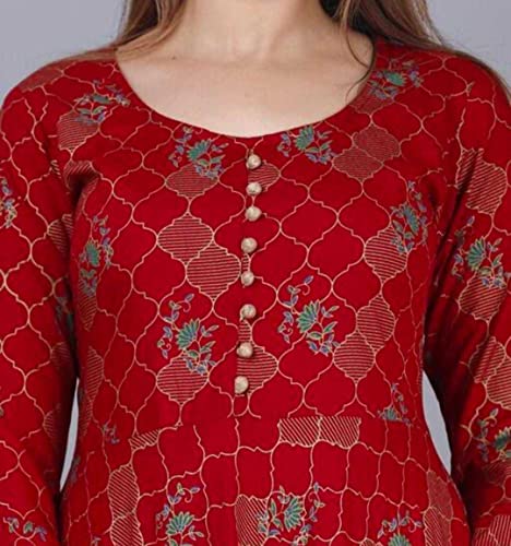 Image of Women's Rayon Jaal Printed Anarkali Kurta (Maroon)