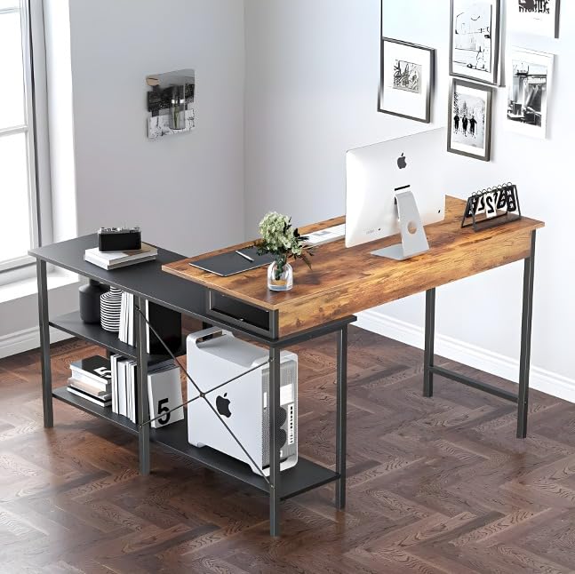 TEKAVO Computer Office Table Desk for Home Office Use L-Shape Multipurpose Engineered Wood Finish Writing Study Industrial Executive Computer Laptop Desk Table Rustic Brown & Black | DIY (120x50x76cm) TEKAVO Computer Office Table Desk for Home Office Use L-Shape Multipurpose Engineered Wood Finish Writing Study Industrial Executive Computer Laptop Desk Table Rustic Brown & Black | DIY (120x50x76cm)