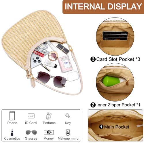 Image of KKXIU Summer Straw Beach Woven Shoulder Bag Vacation Clutch Purses for Women Hobo Tote Handbags (Beige)
