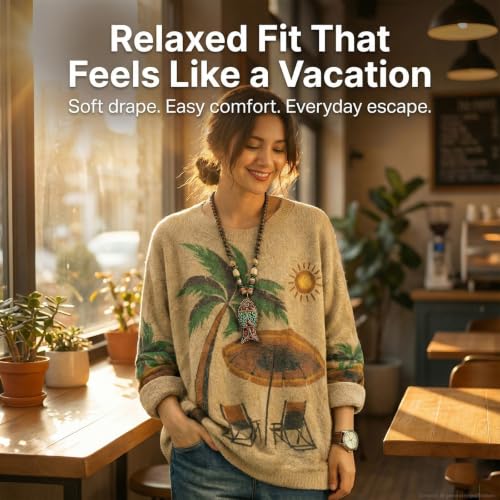 Image of Women's Boho Christmas Sweater, Oversized Long Sleeve Graphic Knit Pullover, Loose Fit Casual Top with Drop Shoulder