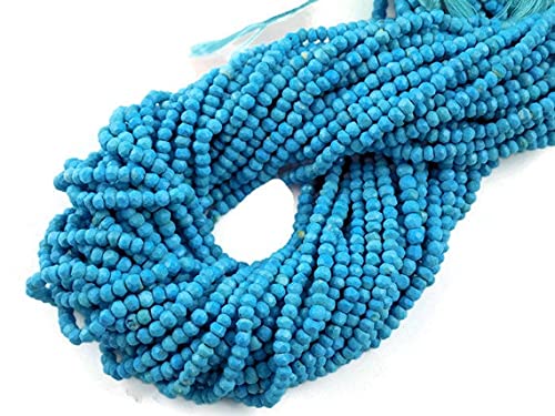 Perles Turquoise Naturelle 3-4mm Micro Facettées Rondelle pour Création Bijoux Diy