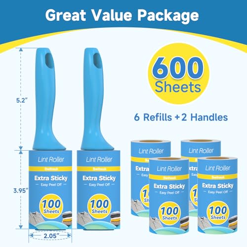 Swihauk 600 Sheets Extra Sticky Lint Rollers for Pet Hair, Easy Spiral Tear Lint Roller for Clothes with Ergonomic Handle, Multipurpose Lint Remover for Furniture, Carpet, Car Seat - Thumbnail 2