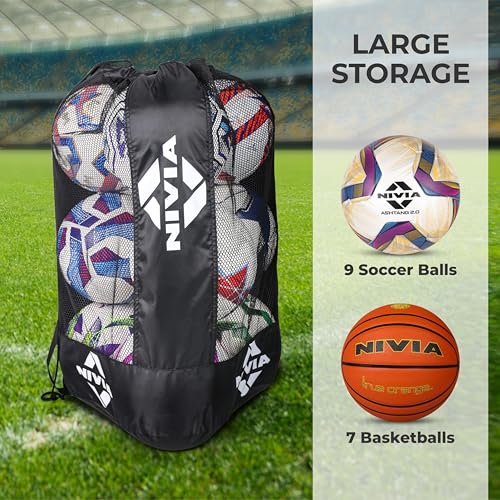 Nivia 9-Ball Carry Bag, Heavy-Duty Mesh and Nylon Ball Storage Bag