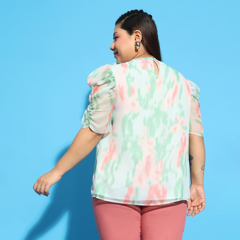 Image of oxolloxo Women Plus Size Round Neck Short Sleeve with Gather Pleates Ruffle Detail Top