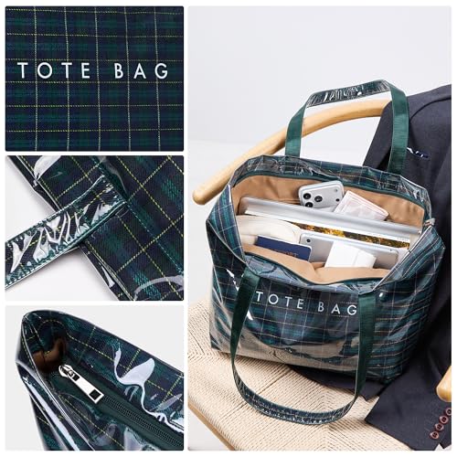 Image of KALIDI PVC Zipper Tote Bag, Jelly Kraft Paper Beach Bag Large Hobo Carry All Travel Shopping Handbag Plastic Shoulder Bag