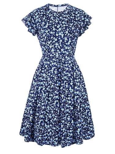 Image of oxiuly Women's Flounce Sleeve Wedding Church Vintage Dresses Casual Floral Party Cocktail Work Dress with Pockets Fei376