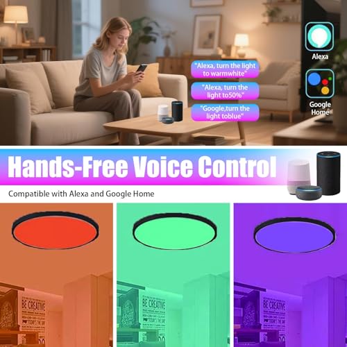 Smart LED Ceiling Light Dimmable, 24W Flush Led RGB Colour Changing Ceiling Light Compatible with Alexa & Google Home 30CM Ceiling Lamps for Bedroom Bathroom Living Room (2700-6500K) - Image 5