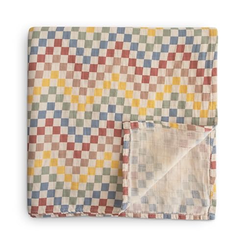 Image of mushie Muslin Baby Swaddle Blanket | 100% Organic Cotton (Retro Check)
