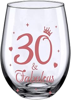 JUWNMANT 30th Birthday Gifts, Men and Women Cheers 30th Birthday Wine Glasses, 30th Birthday Party Wedding Anniversary Decor Gift, 17oz Stemless (30 and Fabulous)