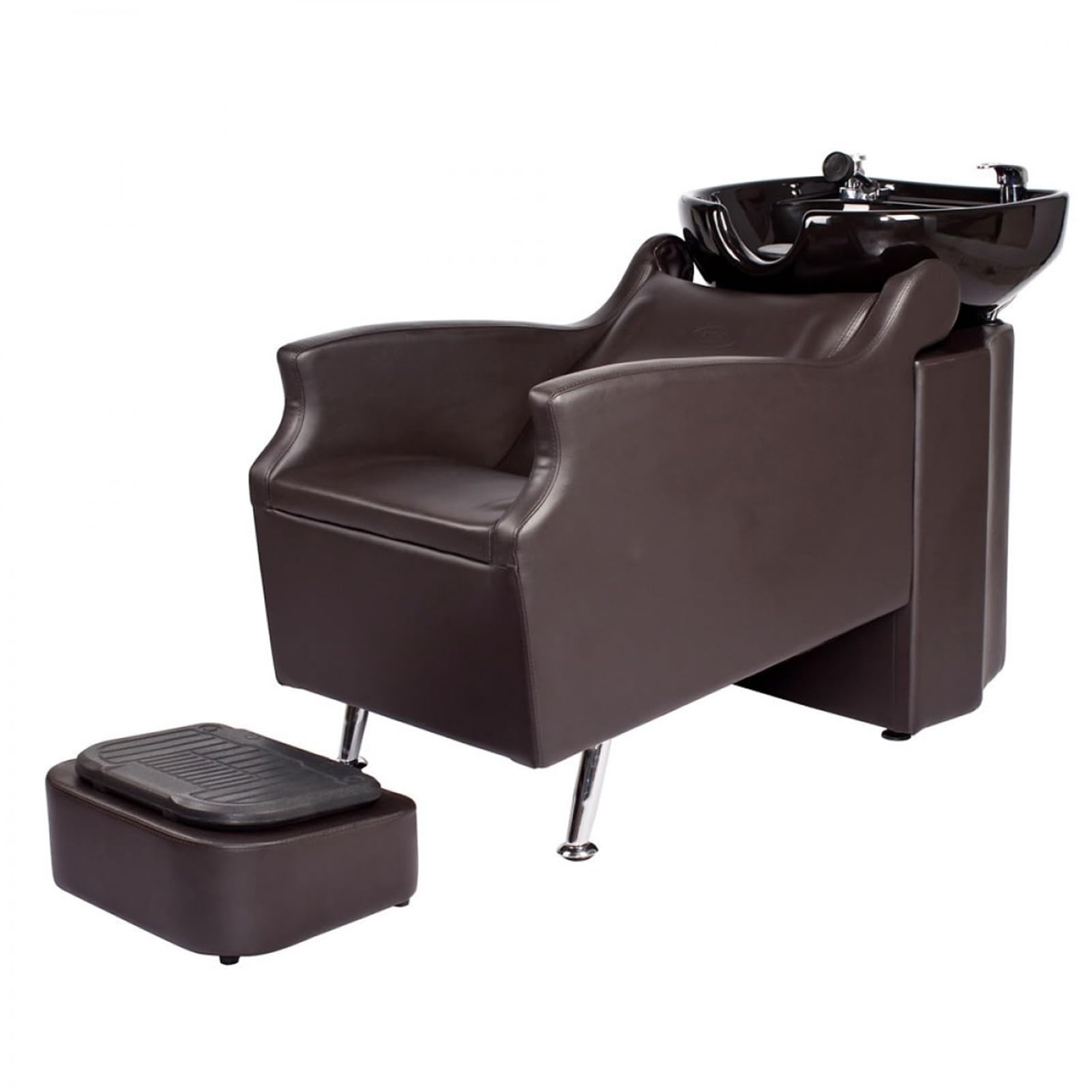 Fotel fryzjerski z regulowaną ceramiczną tacą do prania, stołek do salonu retro spa, brązowy