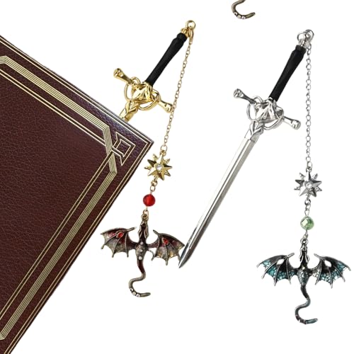 bssmmai 2 marcapáginas de metal con diseño de dragón con colgante, regalo único para mujeres y hombres, ratón de biblioteca
