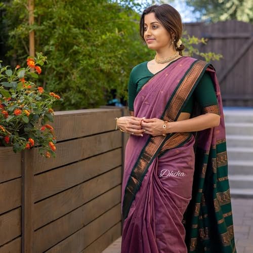 Image of DHIHA Gadwal Cotton Saree for Women | Pure Kalyani Cotton Saree with Zari Border Tassels & Blouse | Kanjivaram Linen Silk | Handloom Weave