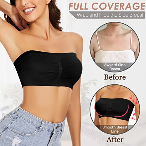 Image of Strapless Bra for Women Bandeau Bra Wireless Seamless Padded Tube Top Non-Slip Bandeau Top with Hook and Eye Closure