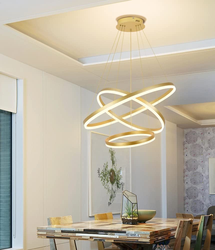 Moderna Lampada a Sospensione a LED Anelli Lampada a Sospensione Altezza Regolabile Lampadario a Soffitto Moderno Dimmerabile 3000k-6000k con Telecomando per Soggiorno Camera da Letto Sala da Pr