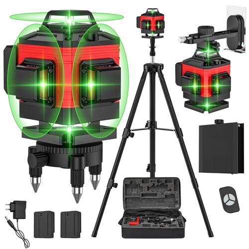 Niveau Laser 4 x 360° Autonivelant, Lazer Niveaux 4D 16 Lignes Laser avce 2 x 2400mAh Batterie,...