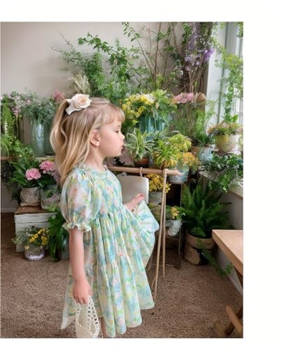 Girls' Floral Short Sleeve Dresses Kid Crew Neck High Waist Casual Formal Elegant Fall Dress4
